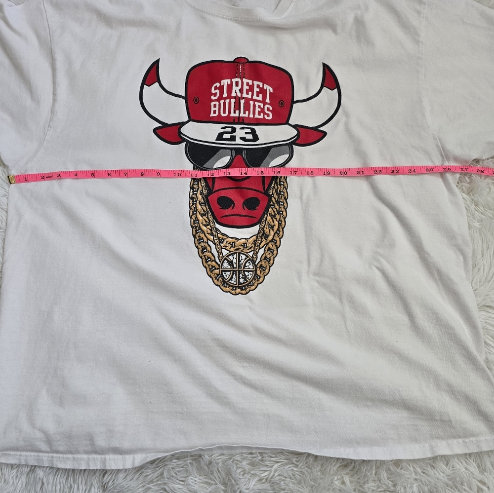 90s Inspired Chicago Bulls Street Bullies Gold Chain White‎ Graphic Tee 3XL - Picture 11 of 12